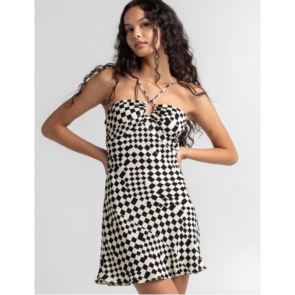 Cotton Candy LA Mini Dress Checkered Medium Black White Diamond Harlequin Halter